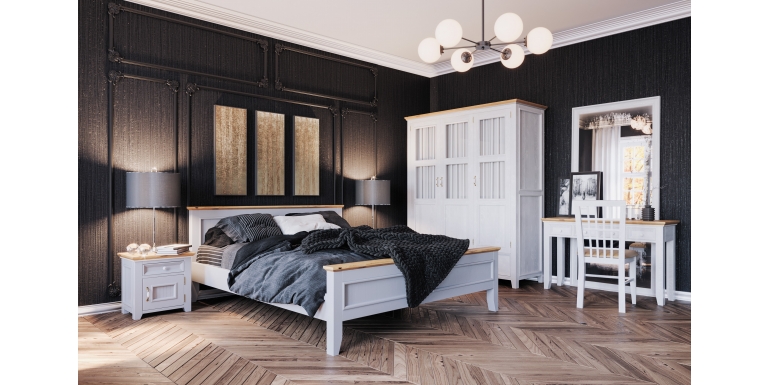 Szafa trzydrzwiowa i drewniane łóżko- niezbędnik każdej sypialni